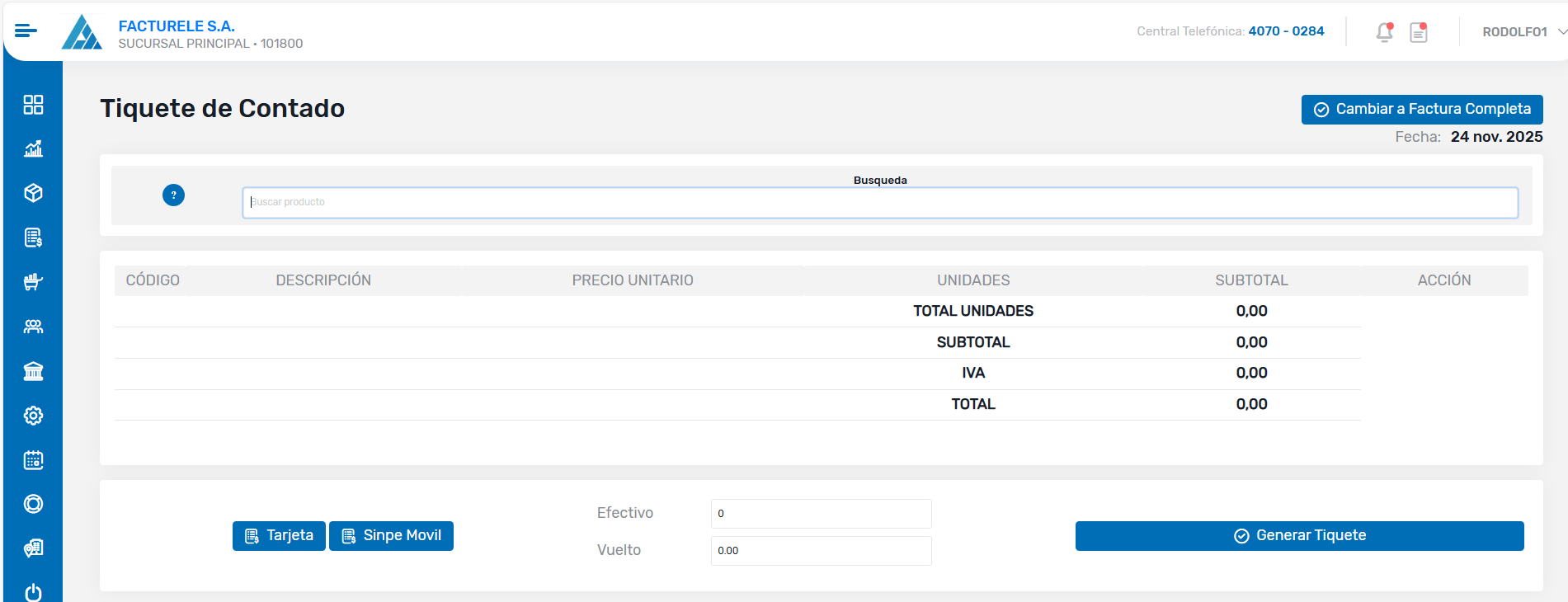 Facturación Ultrarrápida Facturele - interfaz