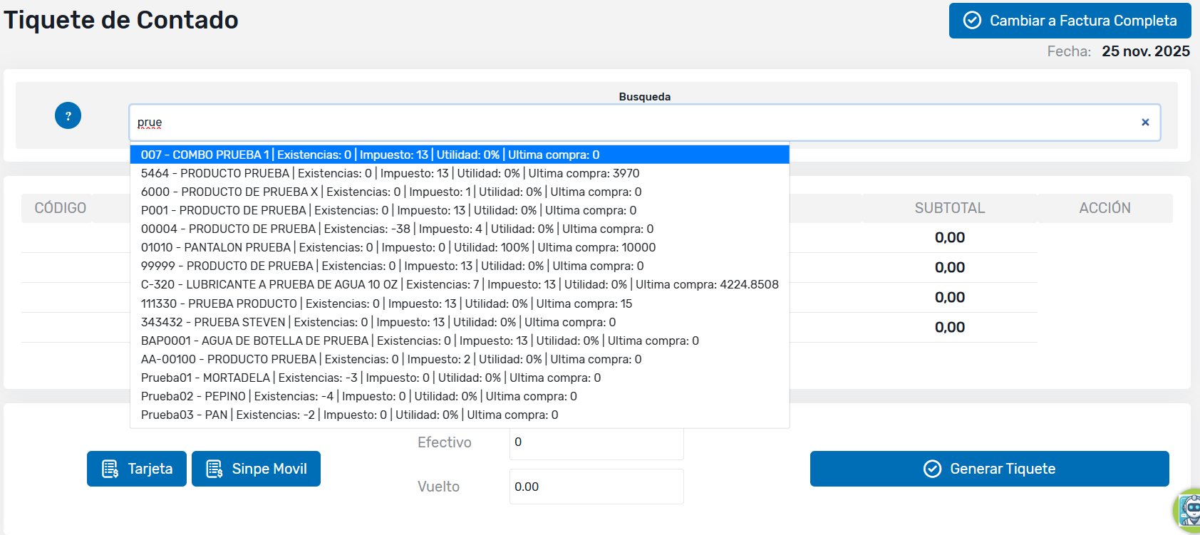 barra de busqueda de facturación ultrarrápida