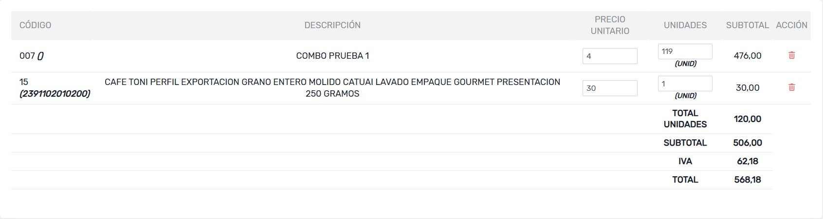 table detalle - facturación ultrarrápida